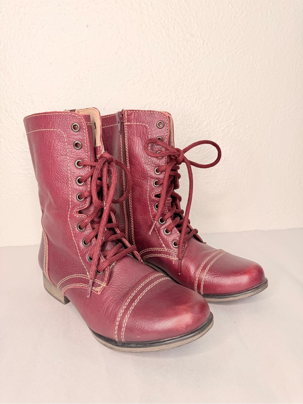 Steve Madden Troopa burgundy lace up mid calf boots